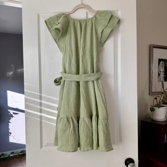 Gibsonlook Sage Green Flutter Sleeve Tiered Dress NWT - Picture 7 of 7